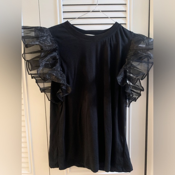 ALICE + OLIVIA GARNER BOXY ORGANZA SLEEVE TEE - Picture 2 of 12